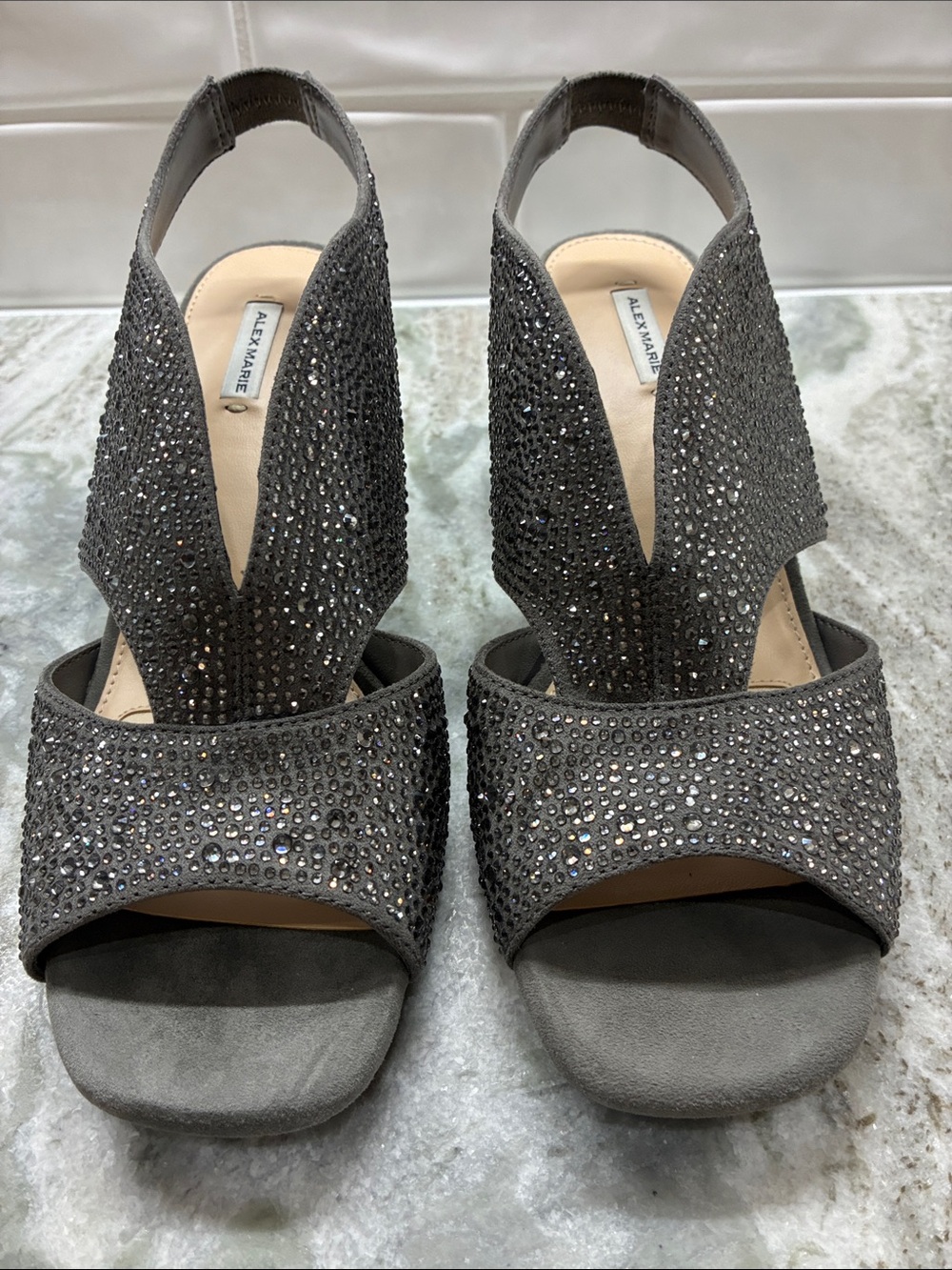 Alex Marie Gray Crystal Slingback Heels